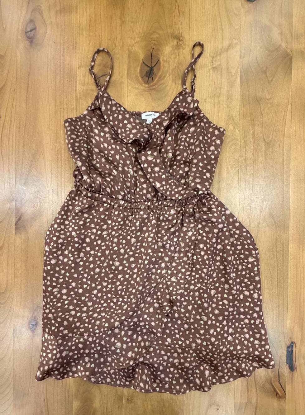 Mittoshop Brown Heart Print Ruffled Cami Mini Dress Medium